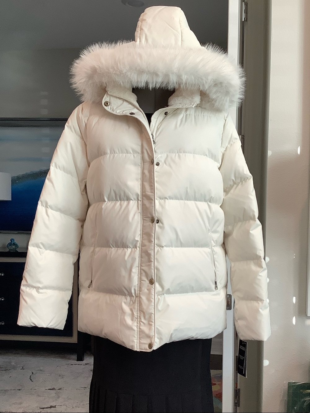 Ralph Lauren White Faux Fur-Trim hooded Puffer coat